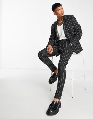 Costume Pantalon & Veste Femme Suit Studio – Noir à Rayures Rouges – Taille 10 – Occasion Très Bon État