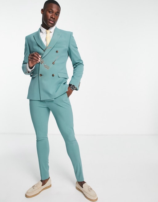 ASOS DESIGN - Costume croisé ultra ajusté - Vert sauge