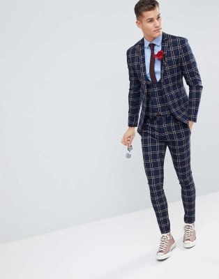 ASOS DESIGN - Costume de mariage super ajusté en carreaux gaufrés - Bleu marine