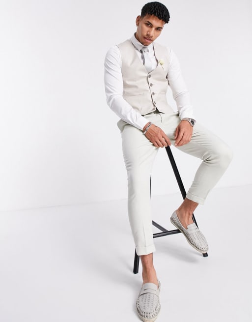 ASOS DESIGN Costume de mariage ultra ajuste en lin et coton Taupe ASOS