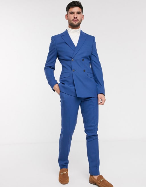 ASOS DESIGN - Costume skinny croisé - Bleu barbeau