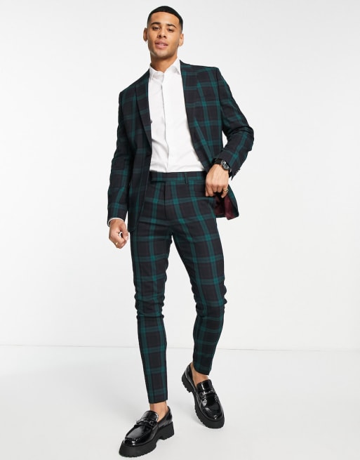 ASOS DESIGN - Costume très ajusté - Écossais vert foncé et noir