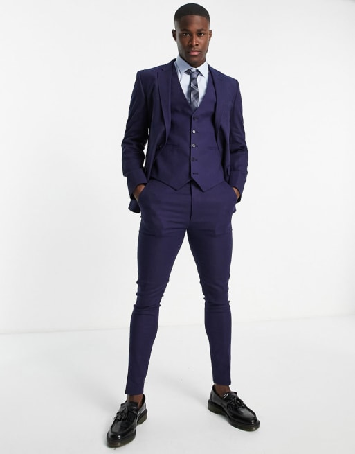 ASOS DESIGN - Costume ultra ajusté en lin mélangé - Bleu marine