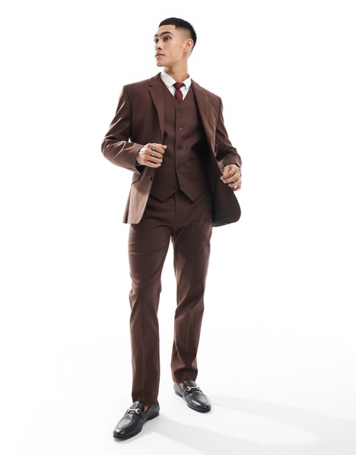 ASOS DESIGN - Costume ultra-ajusté en lin mélangé - Marron