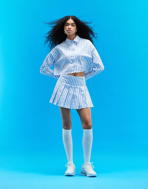  ASOS DESIGN cotton poplin tennis skirt & shirt  in stripe