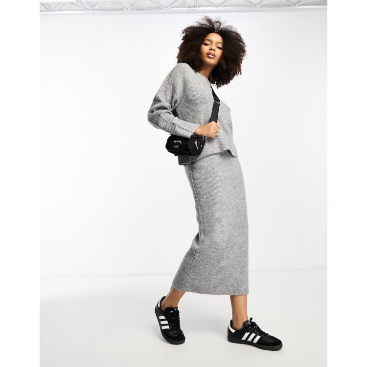 ASOS DESIGN crew neck jumper midi skirt in grey co ord ASOS