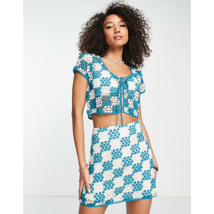 ASOS DESIGN crochet co-ord in blue and white | ASOS