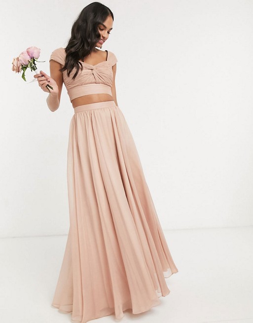 ASOS DESIGN crop top and maxi skirt co-ord in soft pink