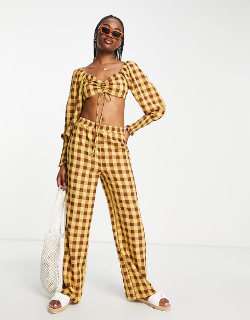 Plaid crop top sale and pants set