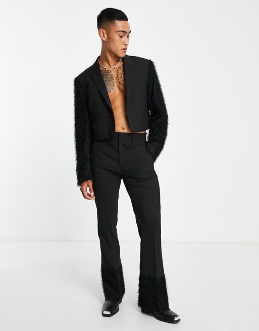 ASOS DESIGN - Cropped jakkesæt med vamsede ærmer i sort
