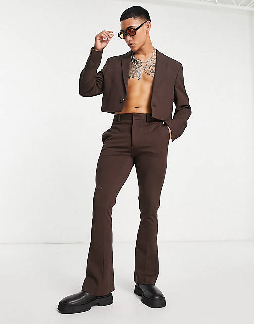ASOS DESIGN cropped suit in chocolate brown | ASOS