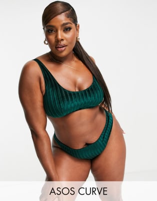 ASOS DESIGN Curve Alex velvet rib scooped bralette & briefs