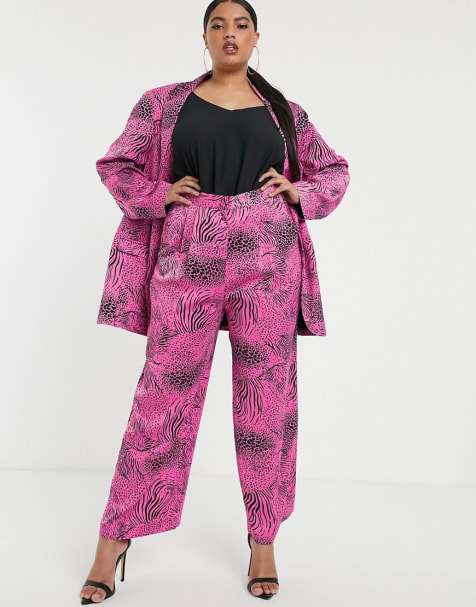 ASOS DESIGN Curve – Anzug mit rosa Animalprint
