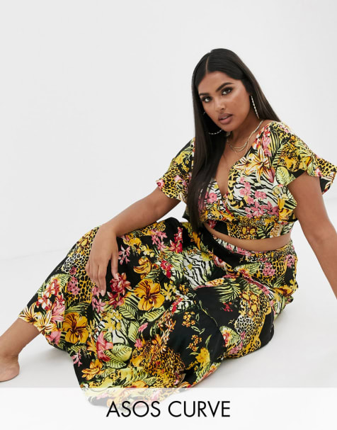 ASOS DESIGN Curve beach co-ord in glam safari tropical print