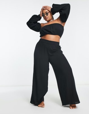 ASOS DESIGN Curve beach off shoulder set in black gauze | ASOS