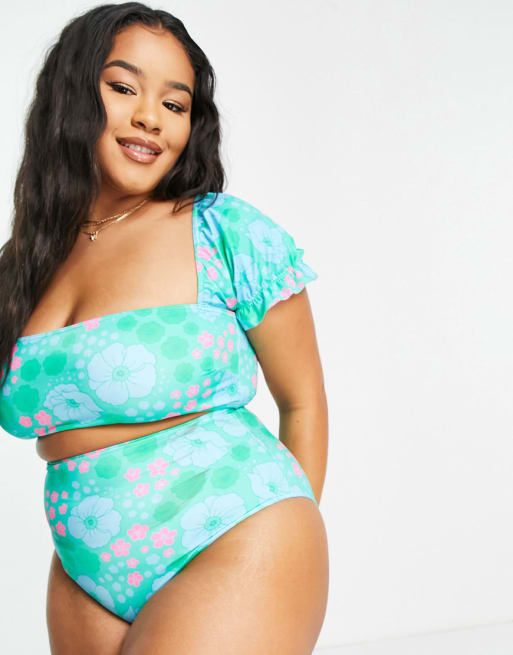 ASOS DESIGN Curve – Bikini w kwiaty w stylu retro z bufkami