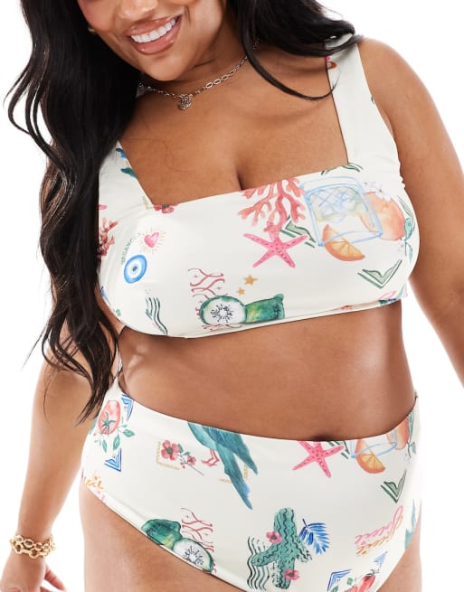 ASOS DESIGN Curve - Bikinisæt med postkortprint