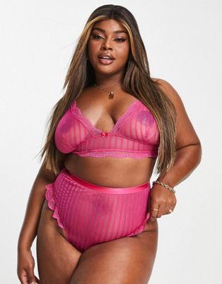 ASOS DESIGN Curve Brooke soft bra & high-waist knicker in pink