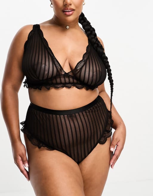 ASOS DESIGN Curve – Brooke – Svart set i ribbad mesh