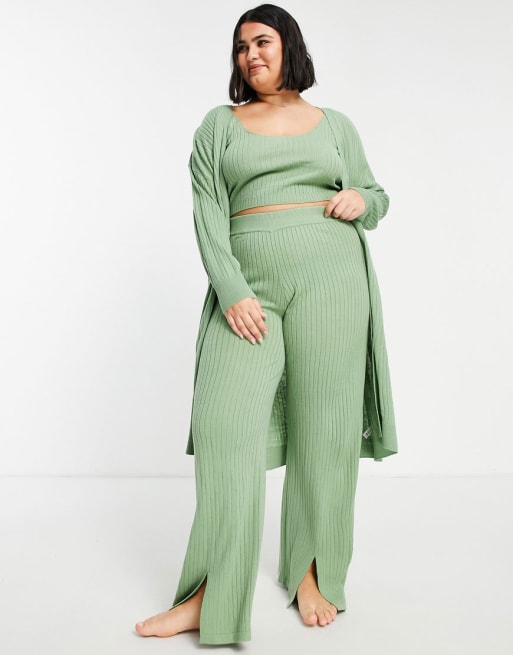ASOS DESIGN Curve - Combi-set met gebreid vest, crop top, top en broek met splitjes 