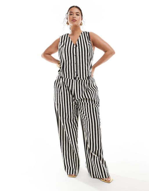 ASOS DESIGN Curve - Coordinato in lino a righe monocromatiche