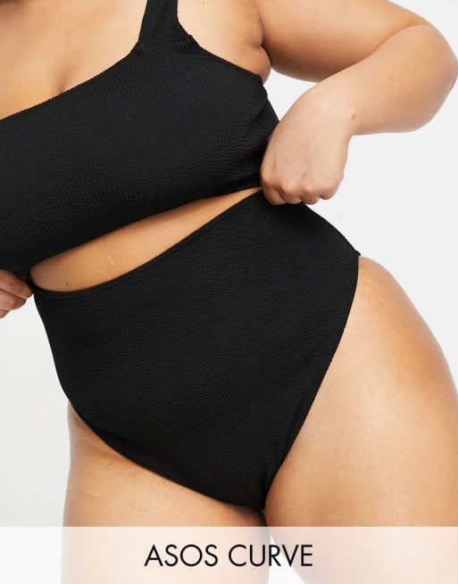 ASOS DESIGN Curve crinkle bikini in black