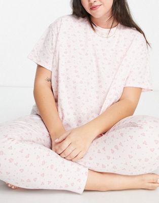 ASOS DESIGN Curve exclusive mix & match ditsy heart pyjama trouser in pink