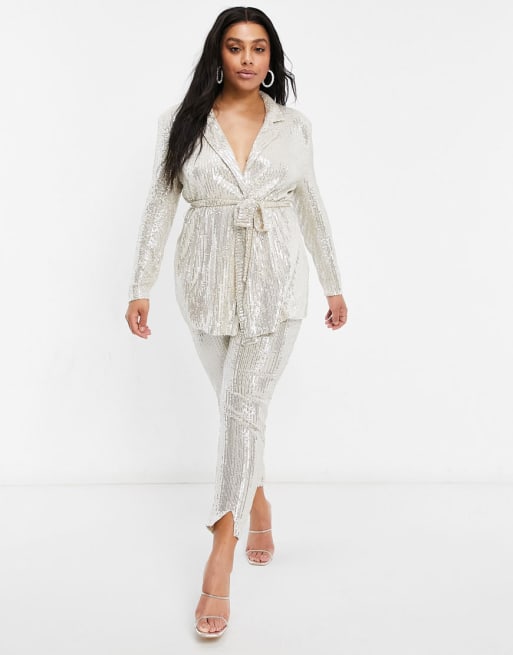 Asos Design Curve Jersey Wrap Suit In Sequin Asos