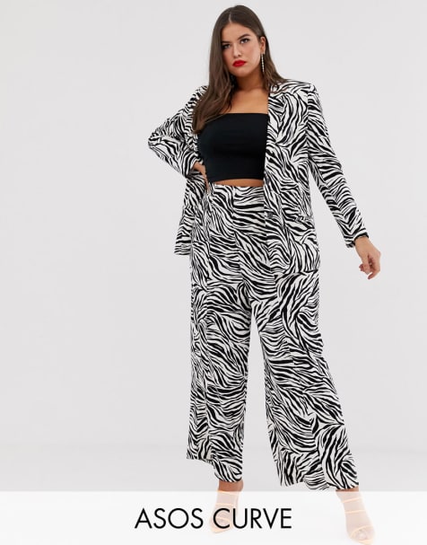 ASOS DESIGN Curve – Kombiteil – Anzug mit weiten Beinen und Zebramuster