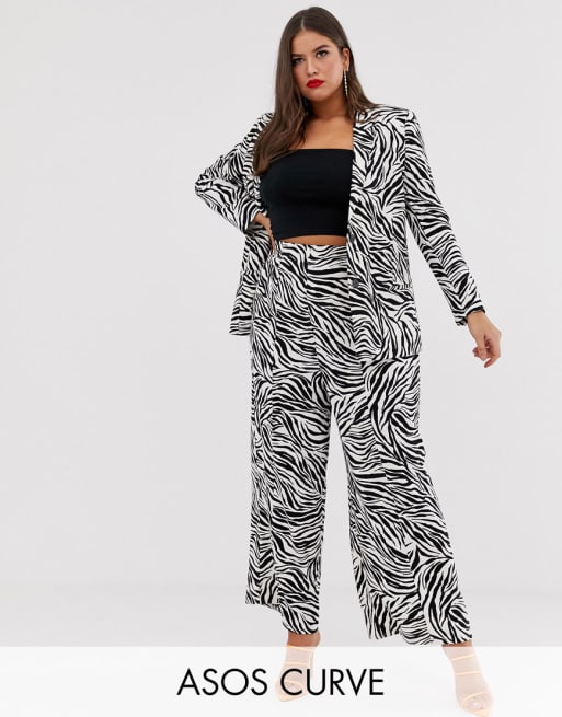 ASOS DESIGN Curve - Kostuum met wijde pijpen en zebraprint, combi-set