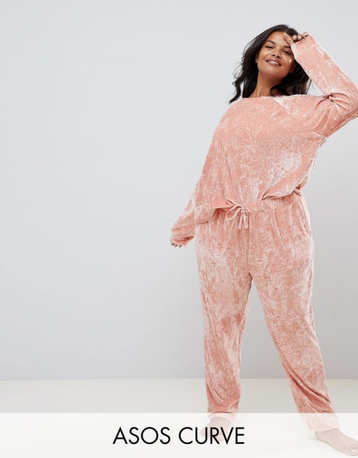 ASOS DESIGN Curve Lounge crushed velvet sweat & jogger