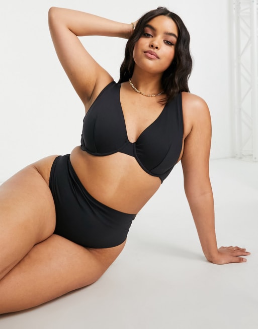 ASOS DESIGN Curve Marina smoothing high waist thong in black