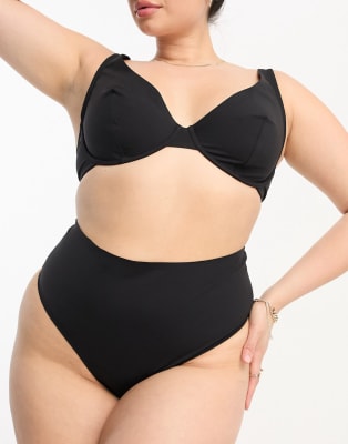 ASOS DESIGN Curve Marina smoothing high-waist thong in beige