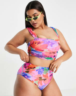 ASOS DESIGN Curve mesh hipster bikini in abstract floral print | ASOS