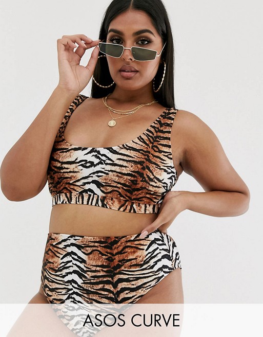 ASOS DESIGN curve mix and match bikini in natural tiger print