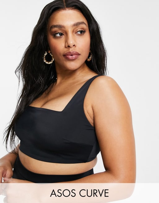 ASOS DESIGN Curve mix and match square neck crop bikini top in black