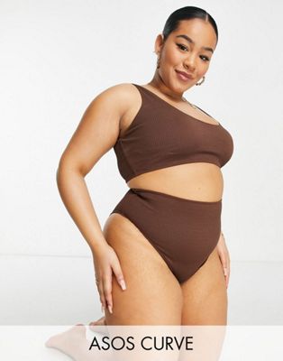 ASOS DESIGN Curve mix and match crinkle in chocolate brown