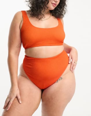 ASOS DESIGN Curve mix and match crinkle scoop crop bikini in deep orange