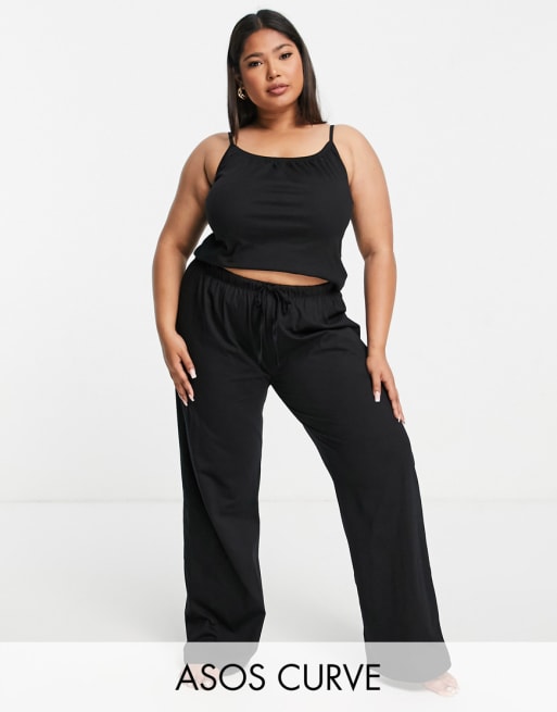 ASOS DESIGN Curve - Mix and Match - Pigiama in cotone organico nero