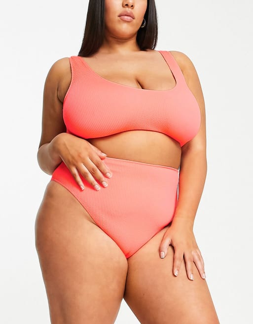 ASOS DESIGN Curve - Mix en match - Bikini van kreukelstof in koraal