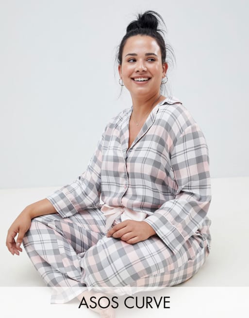 ASOS DESIGN Curve Mix & Match Check Shirt & PANTS Set