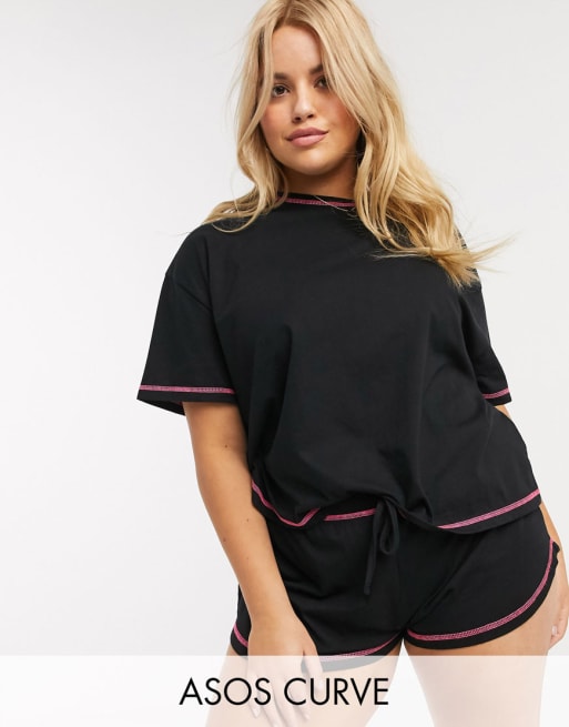 ASOS DESIGN Curve mix & match jersey t-shirt & short with neon overlock