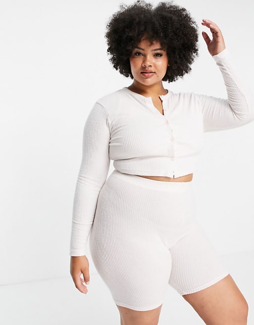 ASOS DESIGN Curve mix & match lounge super soft set in ecru, 1 of 6