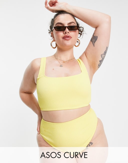 ASOS DESIGN Curve - Mix og Match - Gult bikinisæt i krølstof