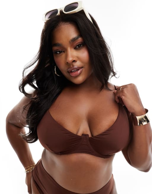 ASOS DESIGN Curve - Mix og match - Maya - Chokoladebrunt trekantsbikinisæt