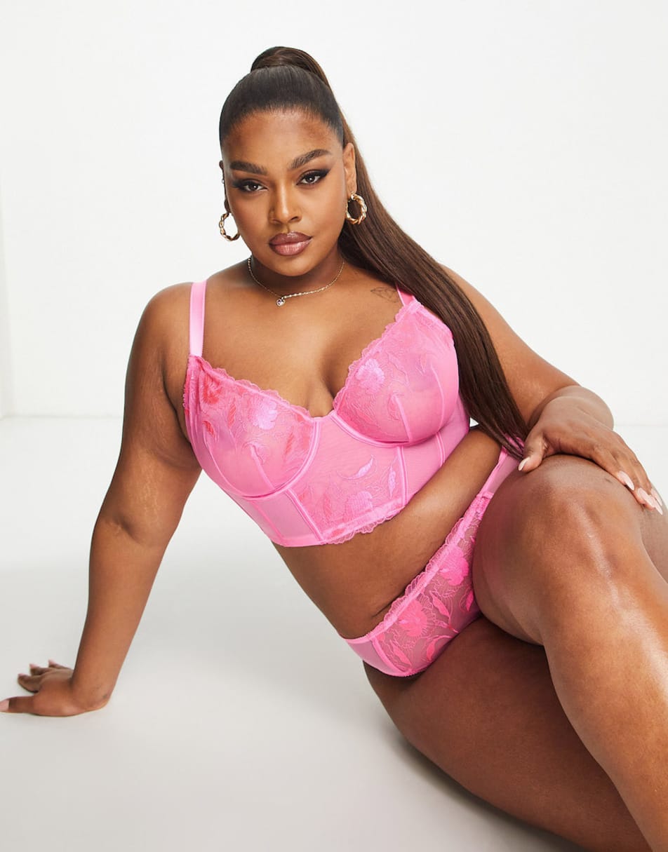 ASOS DESIGN Curve Nina sheer floral lace set in pink