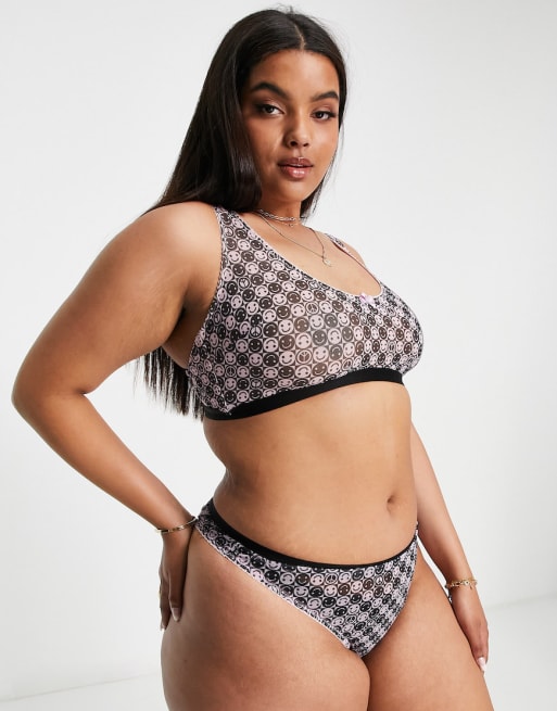 ASOS DESIGN Curve - Pink og sort lingerisæt i mesh - Kun hos ASOS
