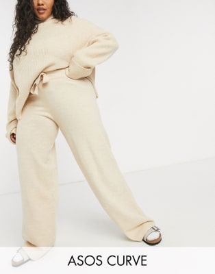 Plus Beige Wide Leg Knitted Pants