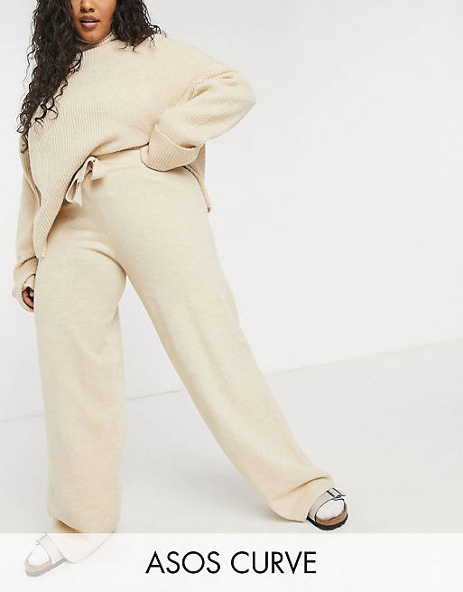 ASOS DESIGN Curve roll neck sweater and wide leg pants set in camel | ASOS