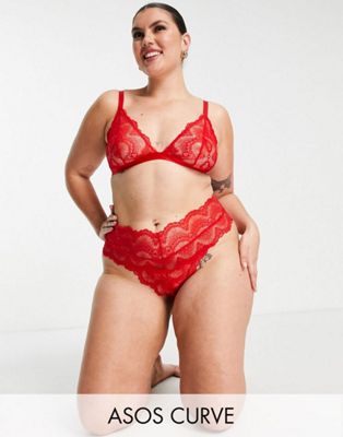 ASOS DESIGN Curve Rosie lace high waisted knicker in hot red